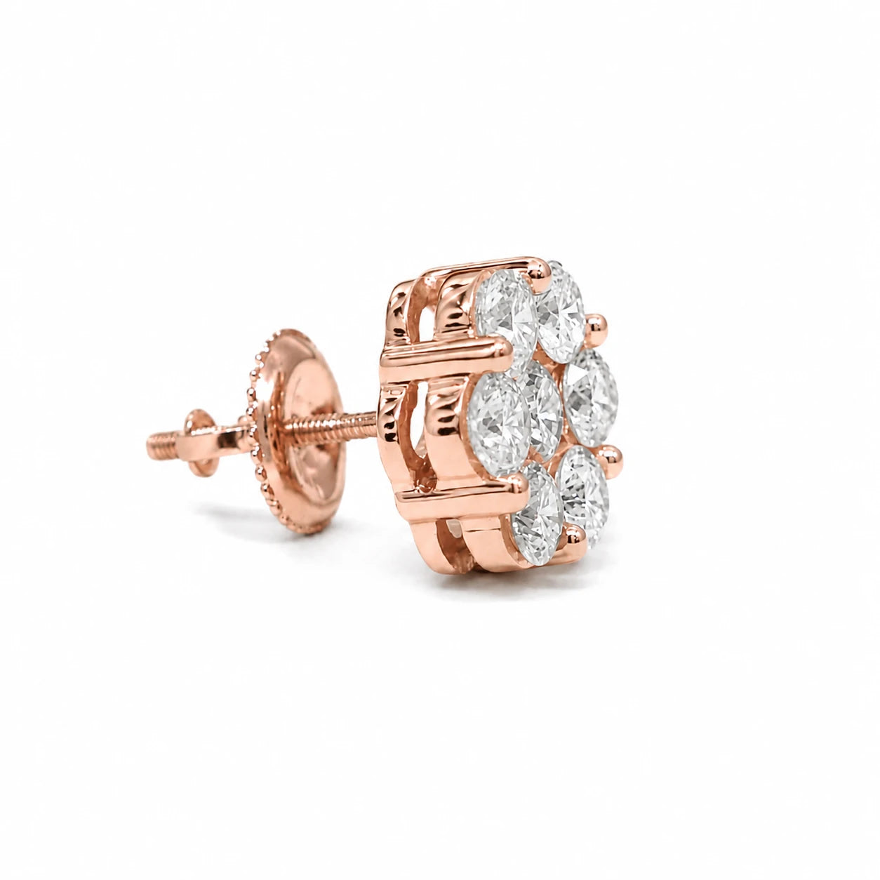 Flower Diamond Studs in 14K rose gold, 2.00ctw, angled view