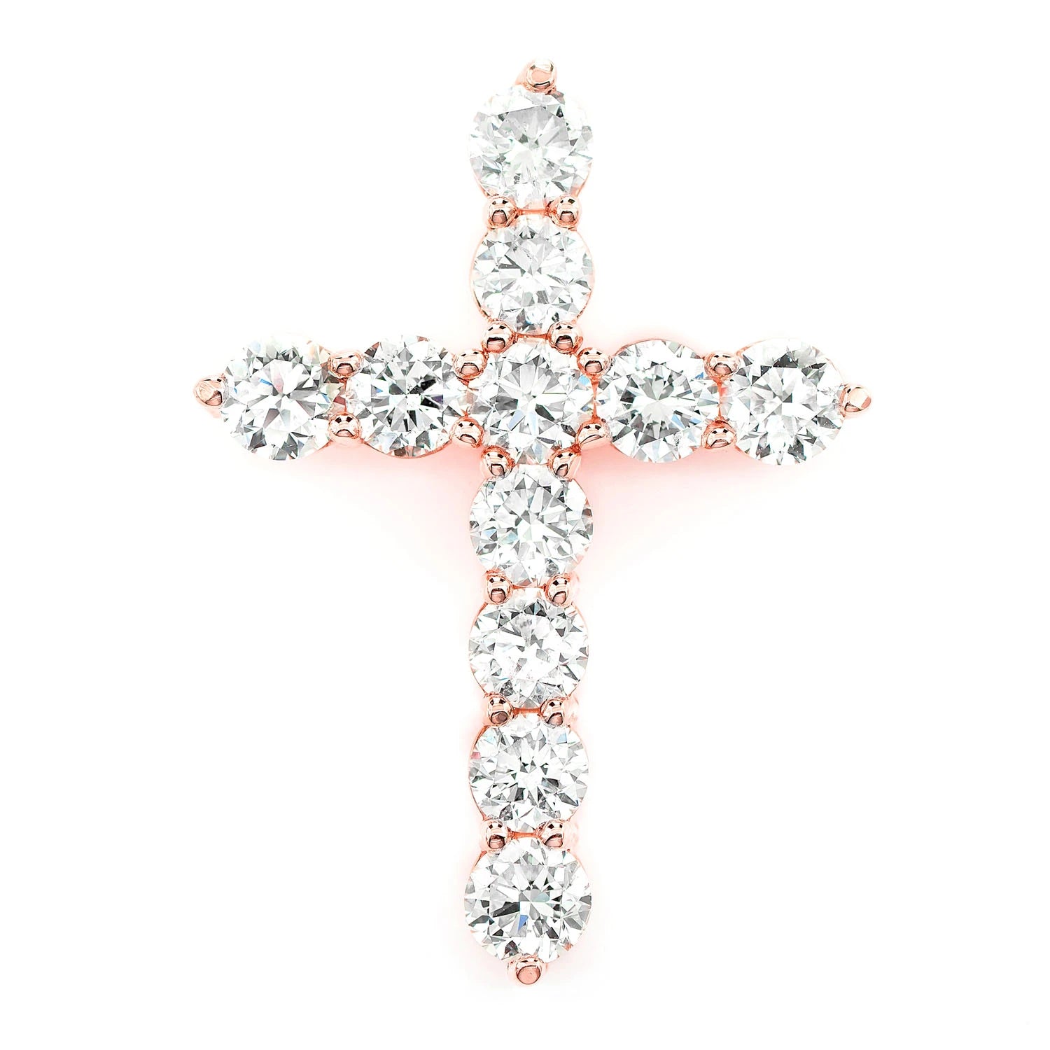 11 Stone Hidden Bail Cross in 14K rose gold, Statement | 4.45ctw, front view