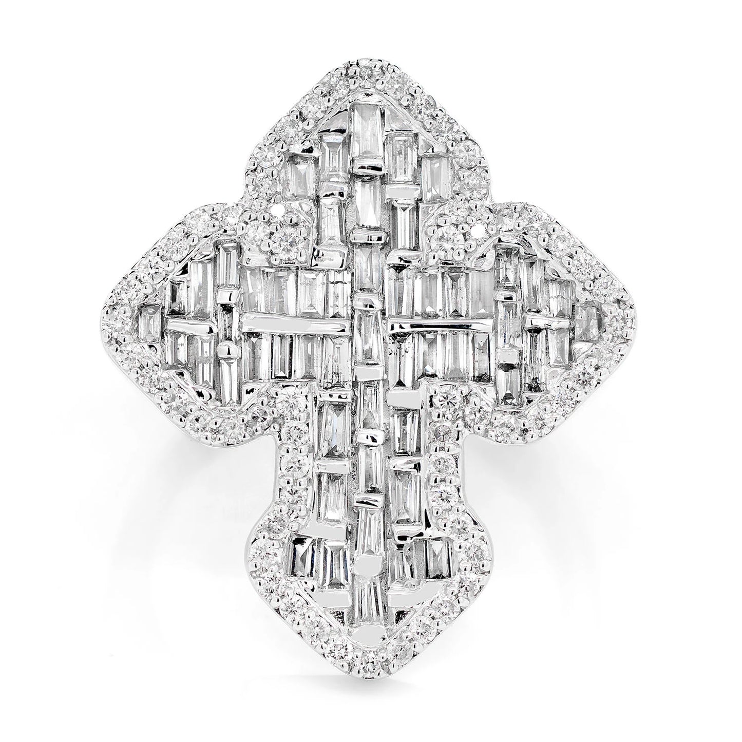 Baguette and Round Border Cross Diamond Signet Ring