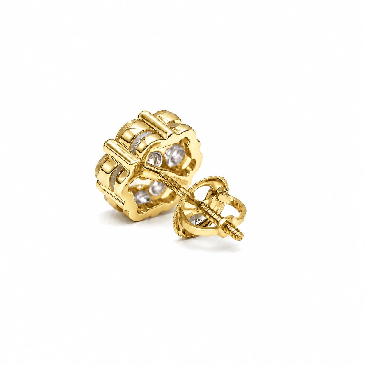 Flower Diamond Studs in 14K yellow gold, 1.50ctw, side view
