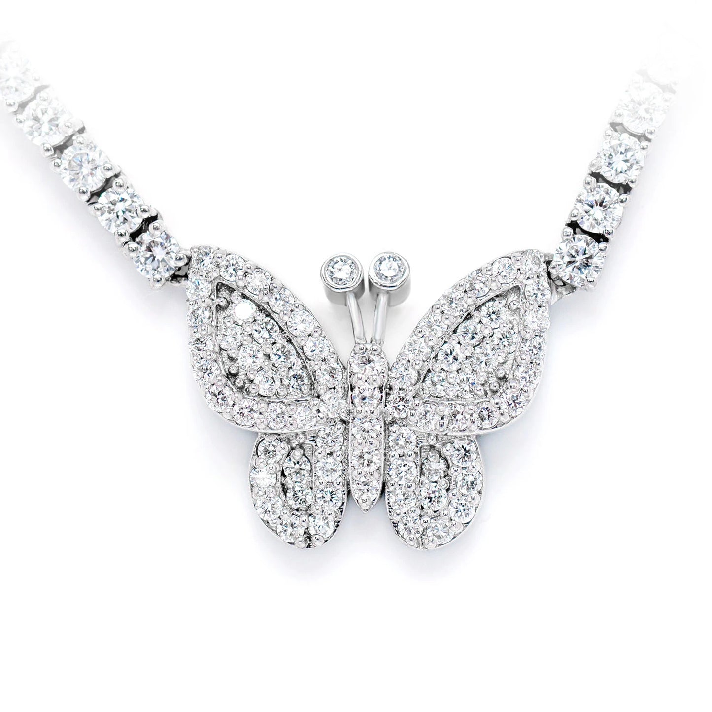 Sterling Silver Butterfly Lab Diamond Tennis Necklace