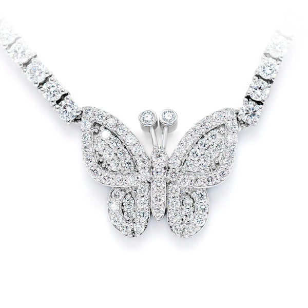 Sterling Silver Butterfly Lab Diamond Tennis Necklace