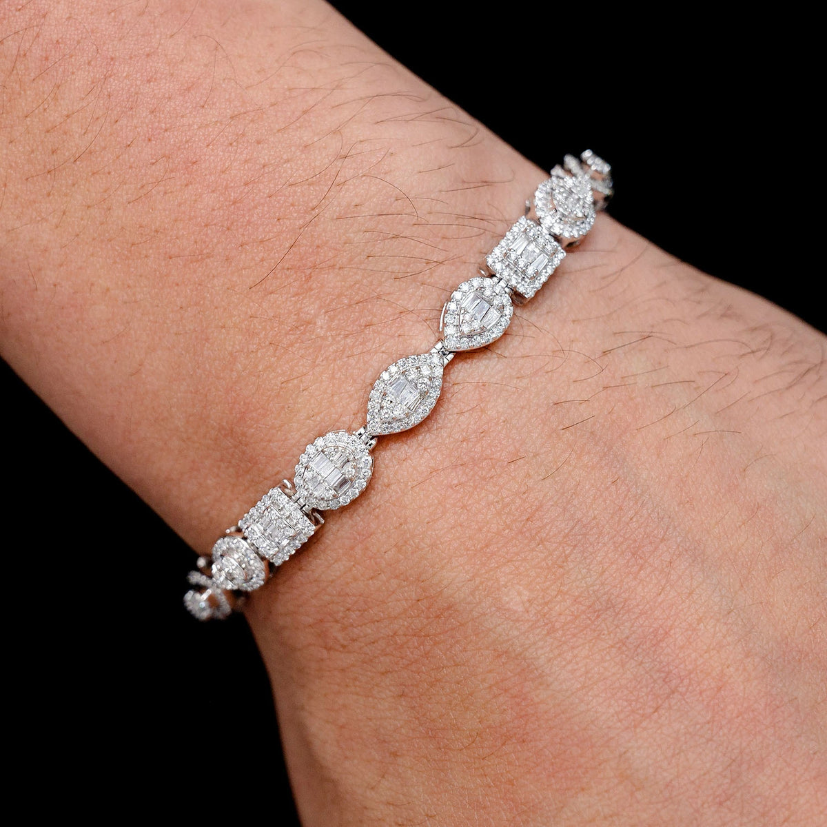 Baguette and Round Multi Shape Link Diamond Bracelet