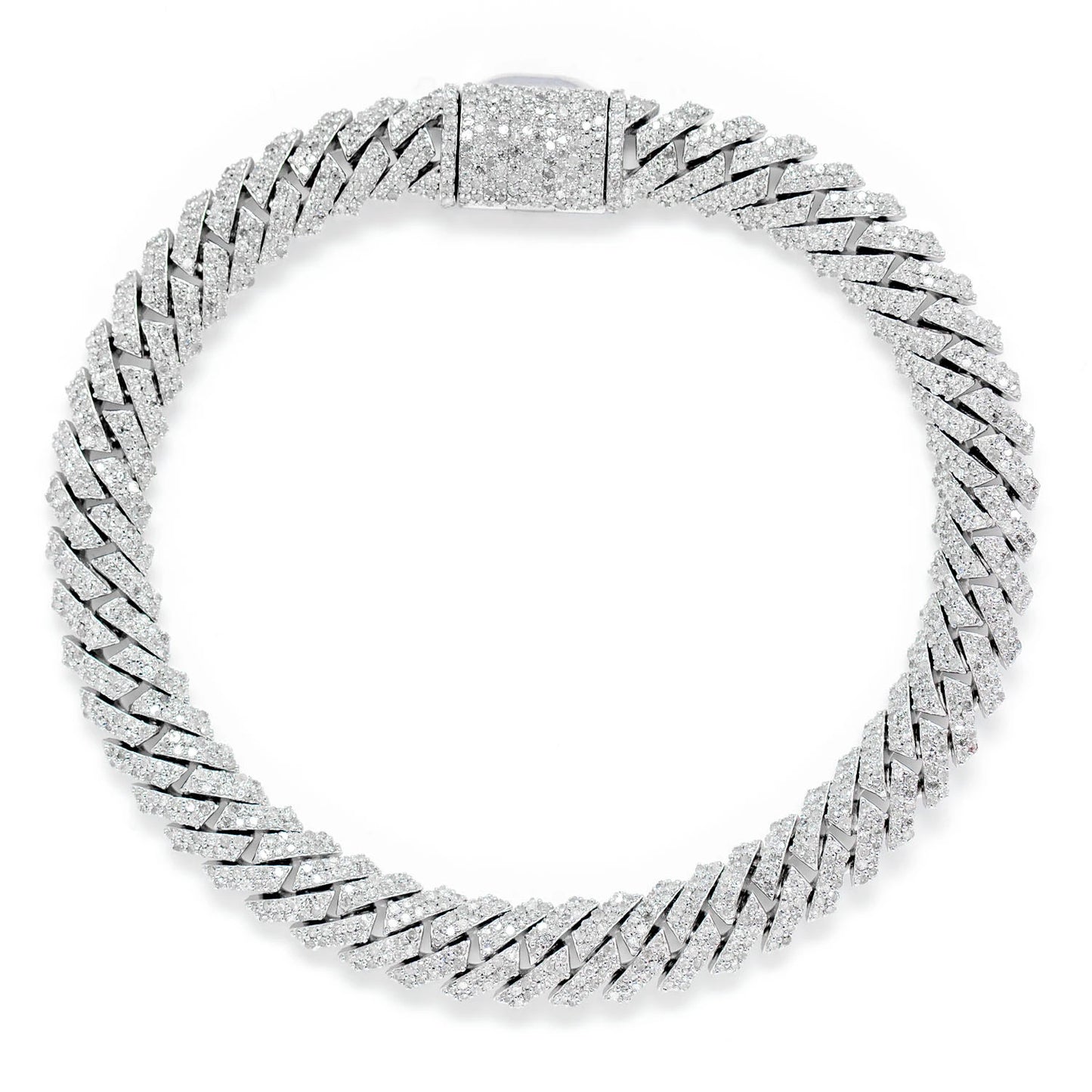 Sterling Silver 8mm Raised Miami Cuban Lab Diamond Bracelet