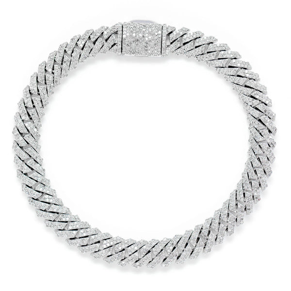 Sterling Silver 8mm Raised Miami Cuban Lab Diamond Bracelet