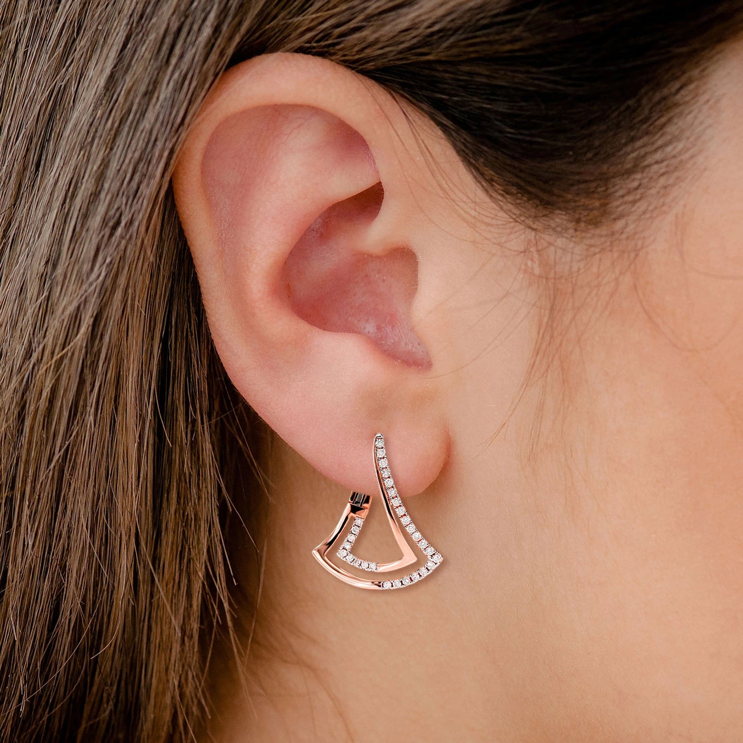 Two Row Chevron Diamond Half Hoop Earrings