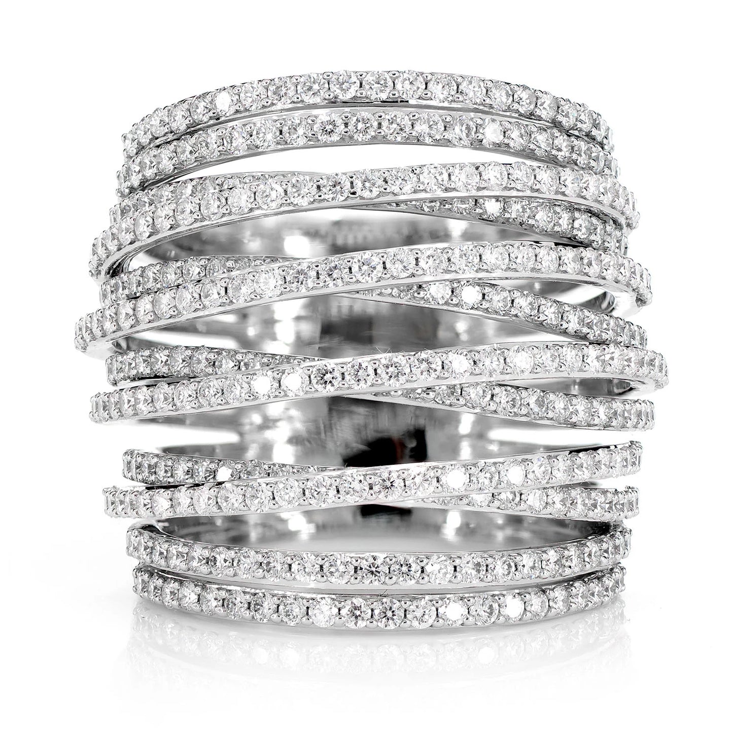 Six Row Crossover Diamond Band Ring