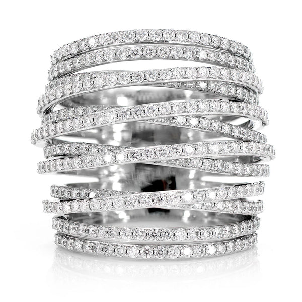Six Row Crossover Diamond Band Ring