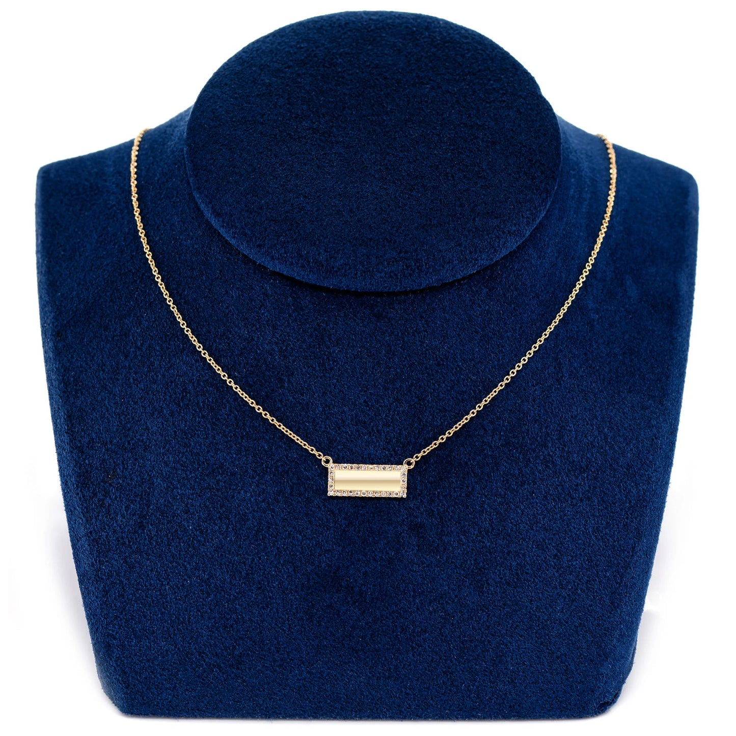 Engravable Diamond Nameplate Necklace in 14K yellow gold, angled view