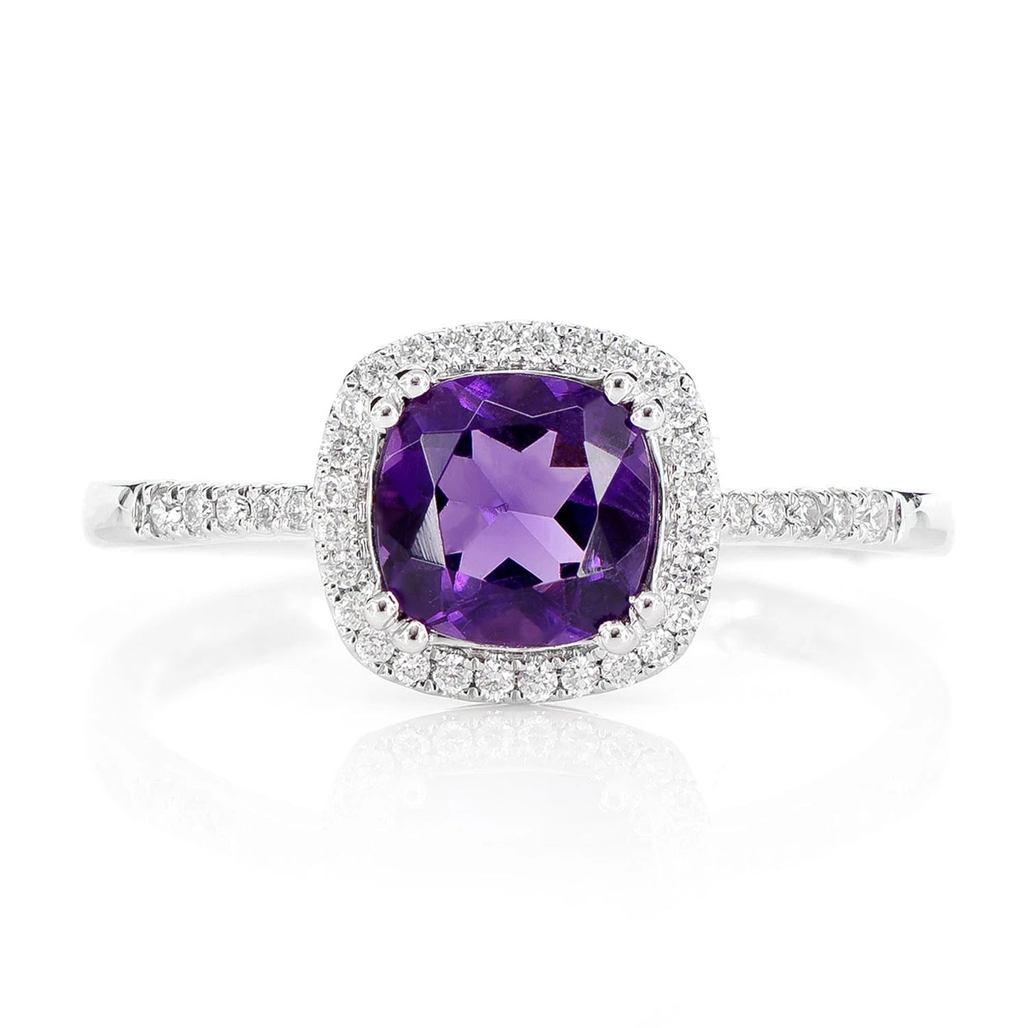 Amethyst Cushion and Diamond Halo Ring