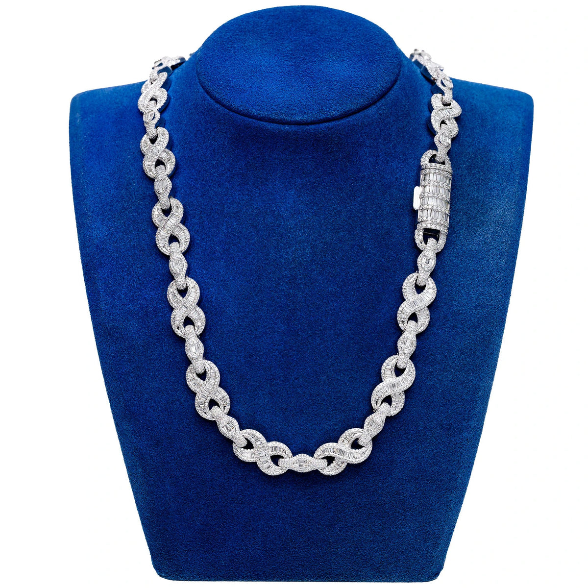 Baguette and Round Diamond Infinity Link Necklace