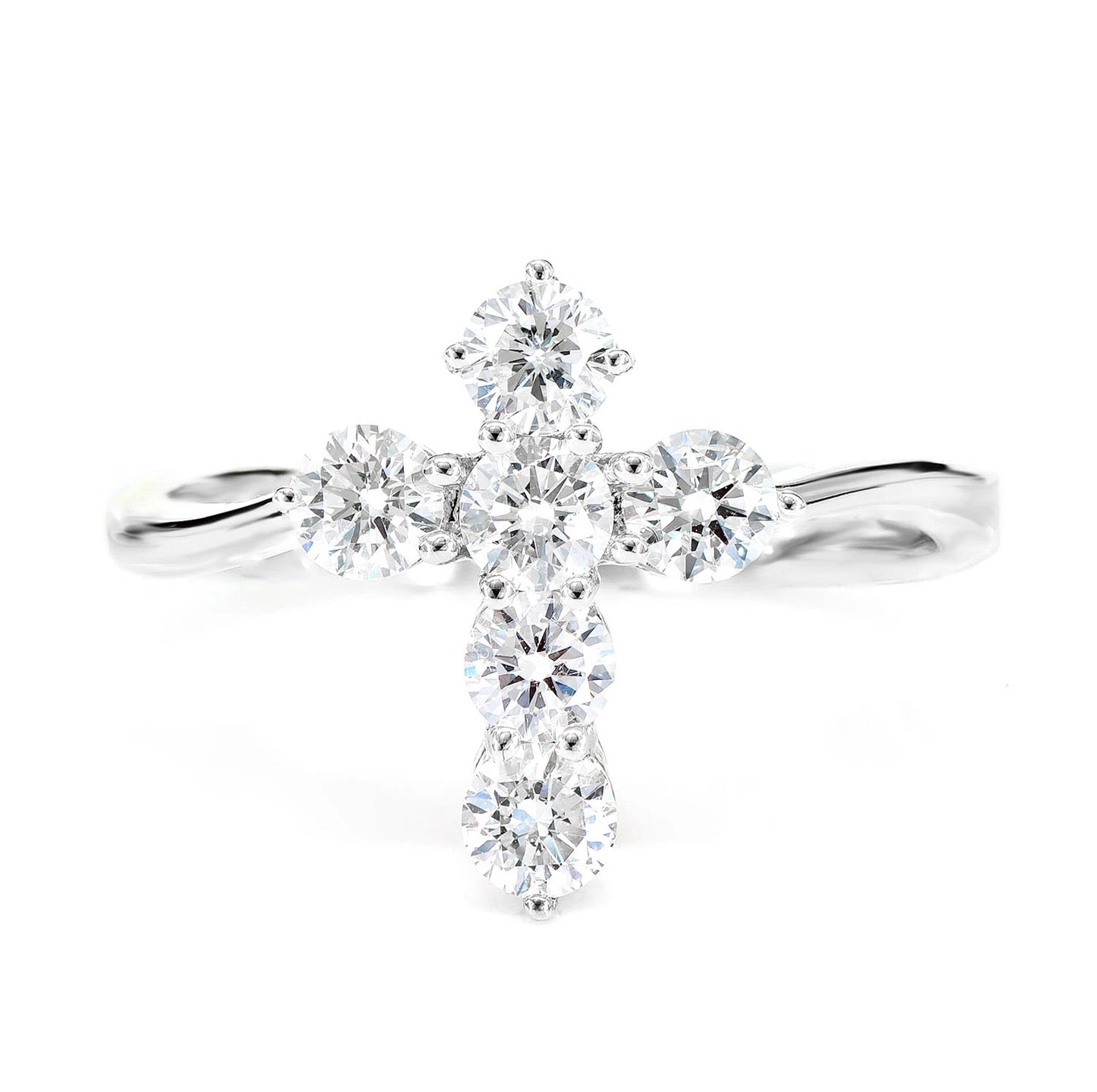 Pointed Cross Diamond Ring in 14K white gold, front view