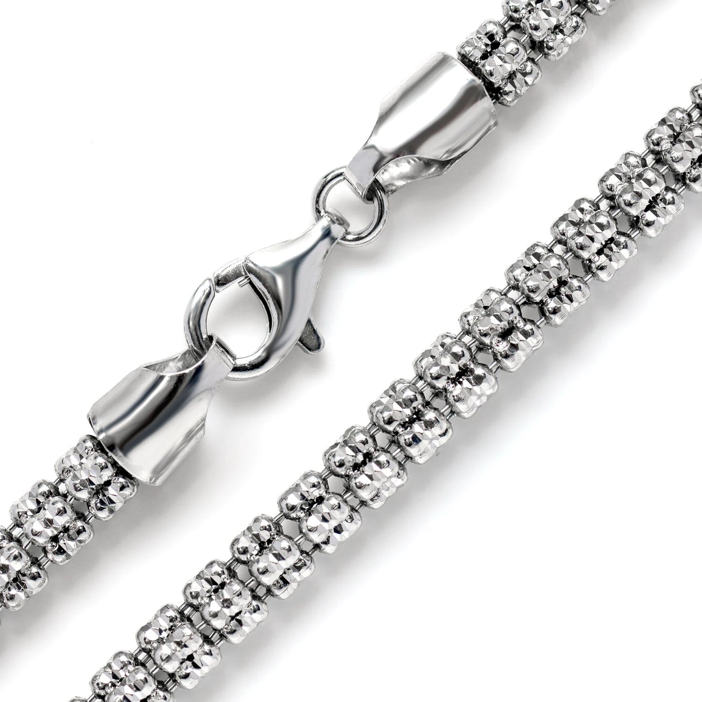 Sterling Silver Triangular Diamond-Cut Tube Chain in 925 sterling silver, 5mm width, detail view
