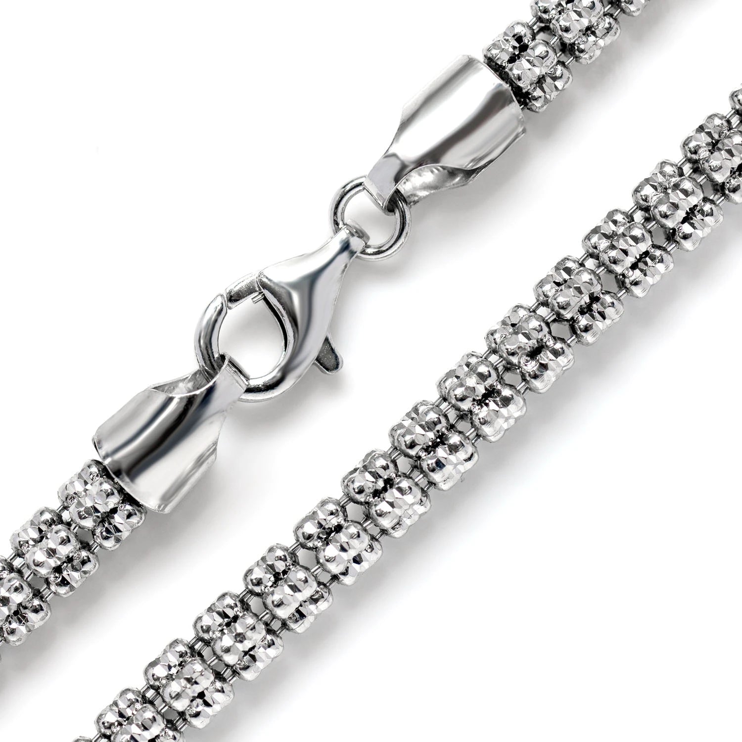 Sterling Silver Triangular Diamond-Cut Tube Chain in 925 sterling silver, 5mm width, detail view