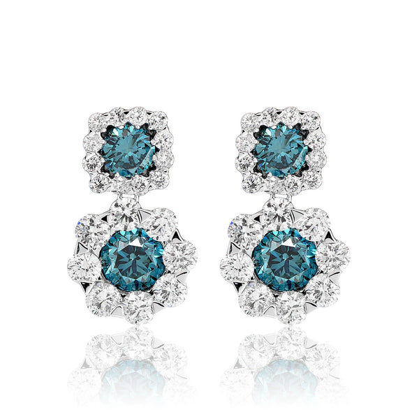 Blue Halo Dangling Stud Earrings