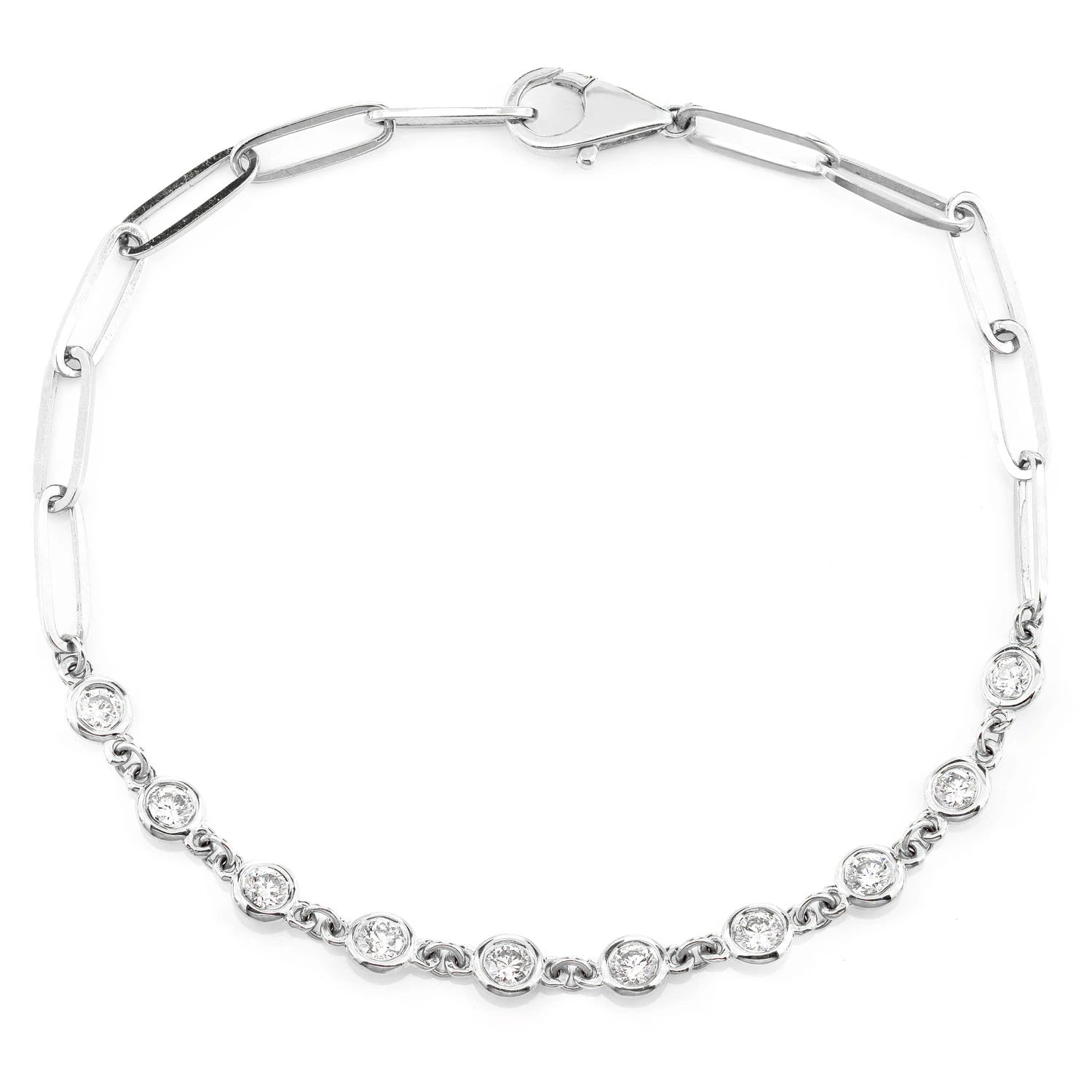 Elongated Bezel Rolo Diamond Bracelet in 14K white gold, 0.70ctw, front view