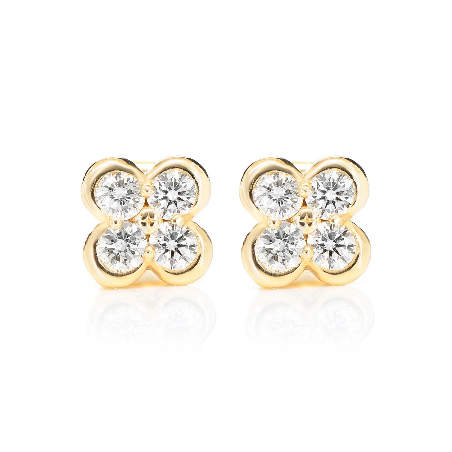 Diamond Clover Bezel Stud Earrings