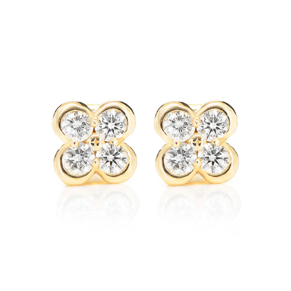 Diamond Clover Bezel Stud Earrings