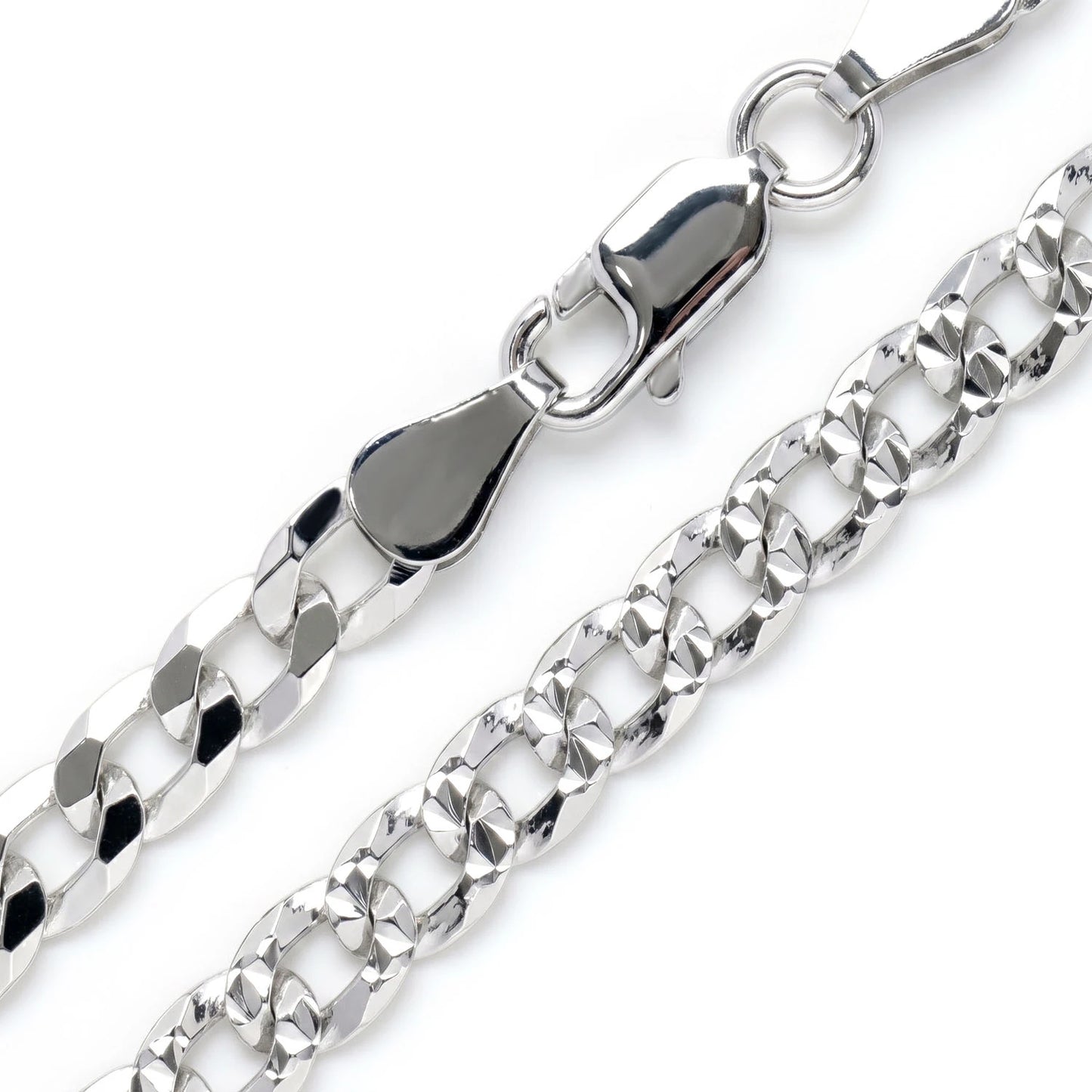 Sterling Silver Flat Curb Chain in 925 sterling silver, 5.5mm width, angled view