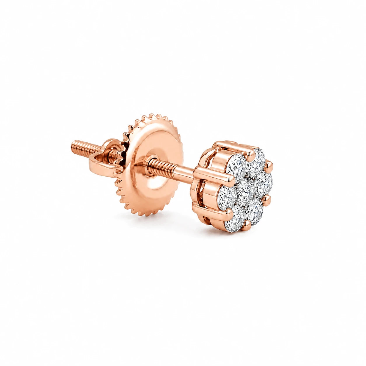 Flower Diamond Studs in 14K rose gold, 0.50ctw, angled view