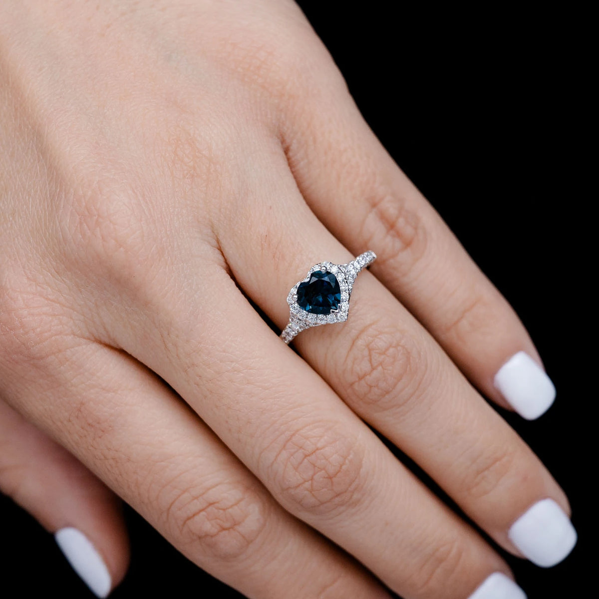 Heart Sapphire and Diamond Halo Ring