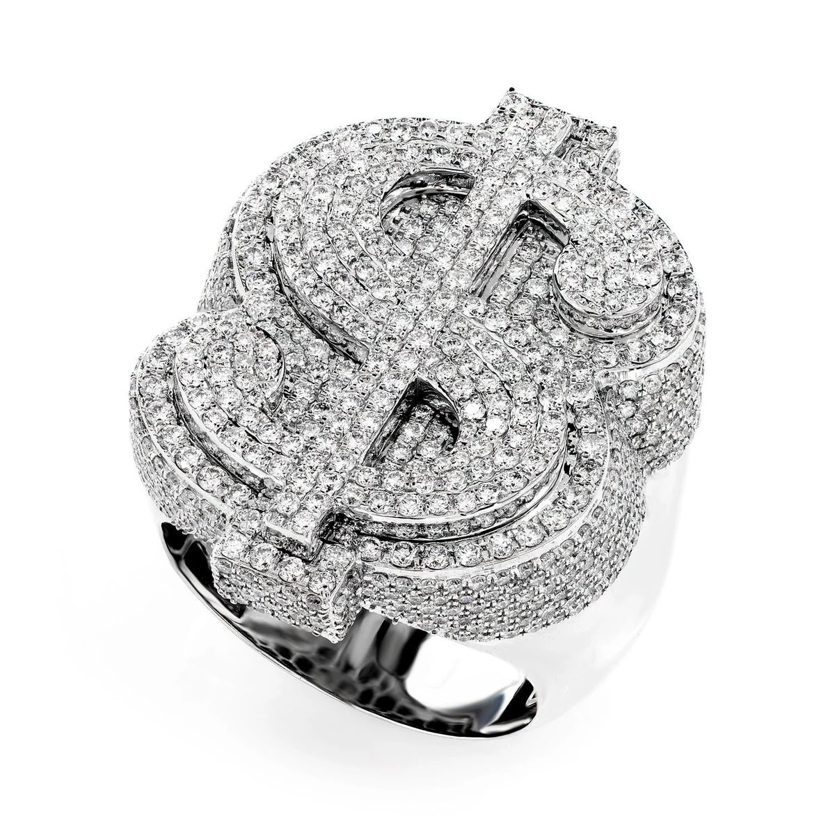 Two Layer Dollar Sign Diamond Signet Ring