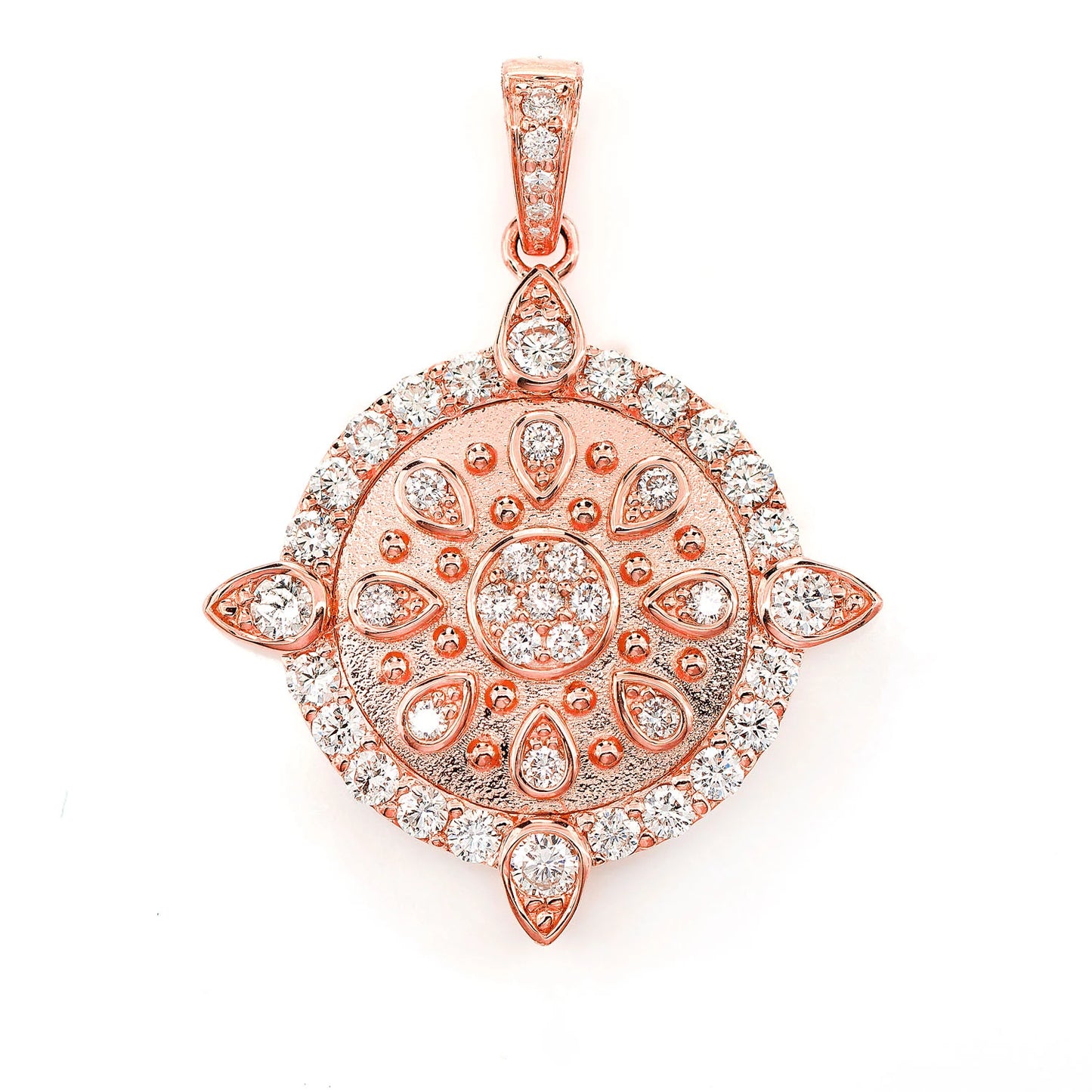 Ornate Cluster Medallion Pendant in 14K rose gold, front view