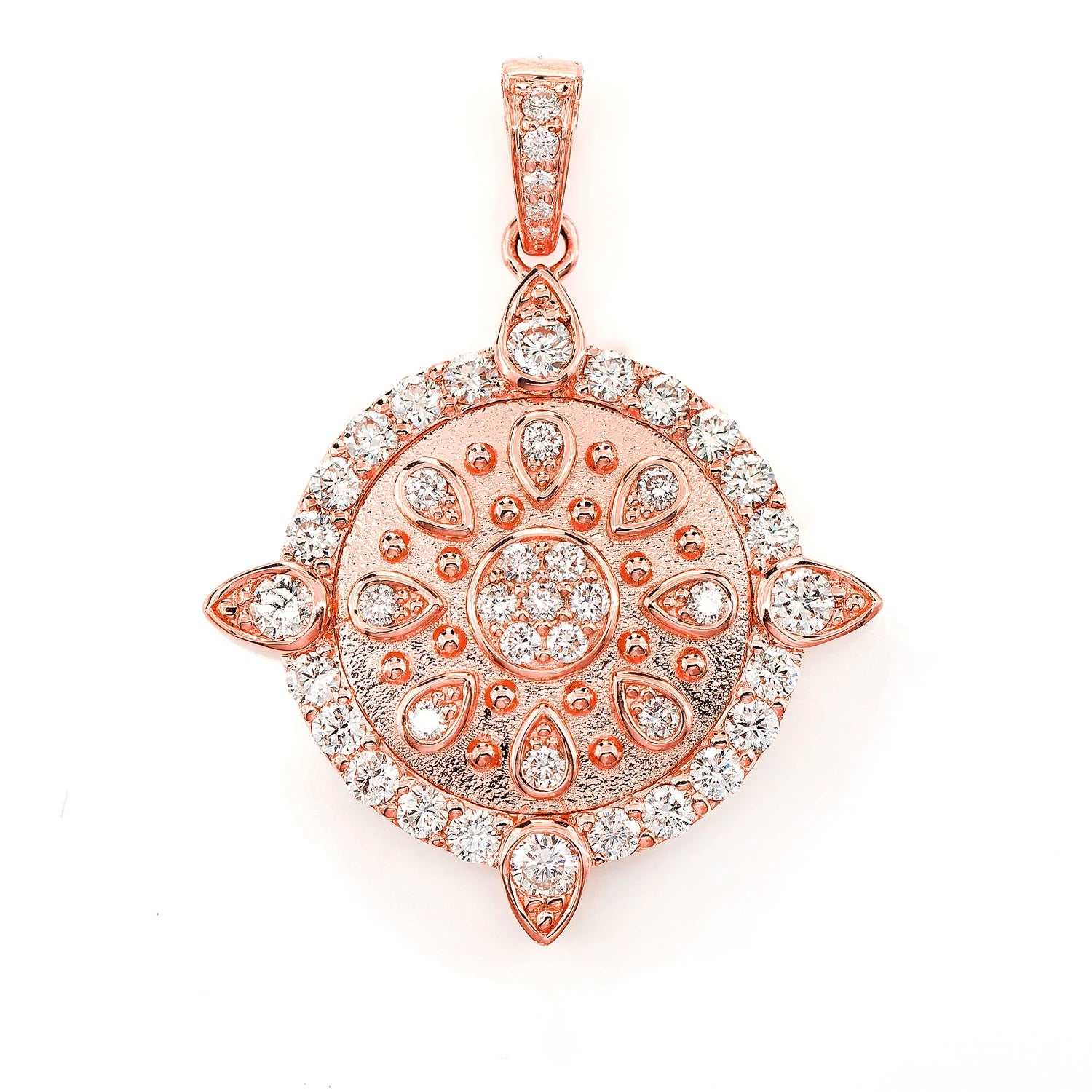 Ornate Cluster Medallion Pendant in 14K rose gold, front view