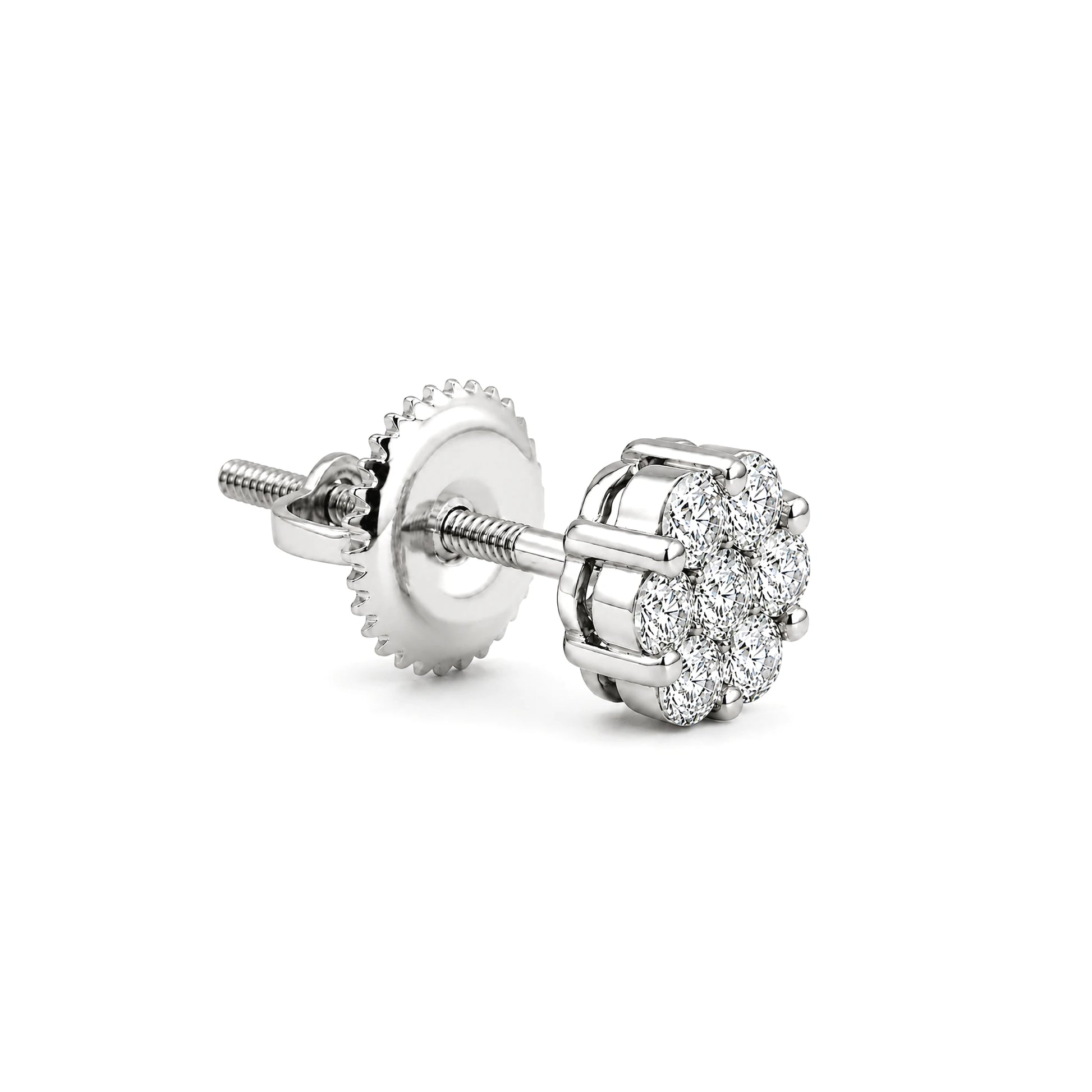 Flower Diamond Studs in 14K white gold, 0.75ctw, angled view