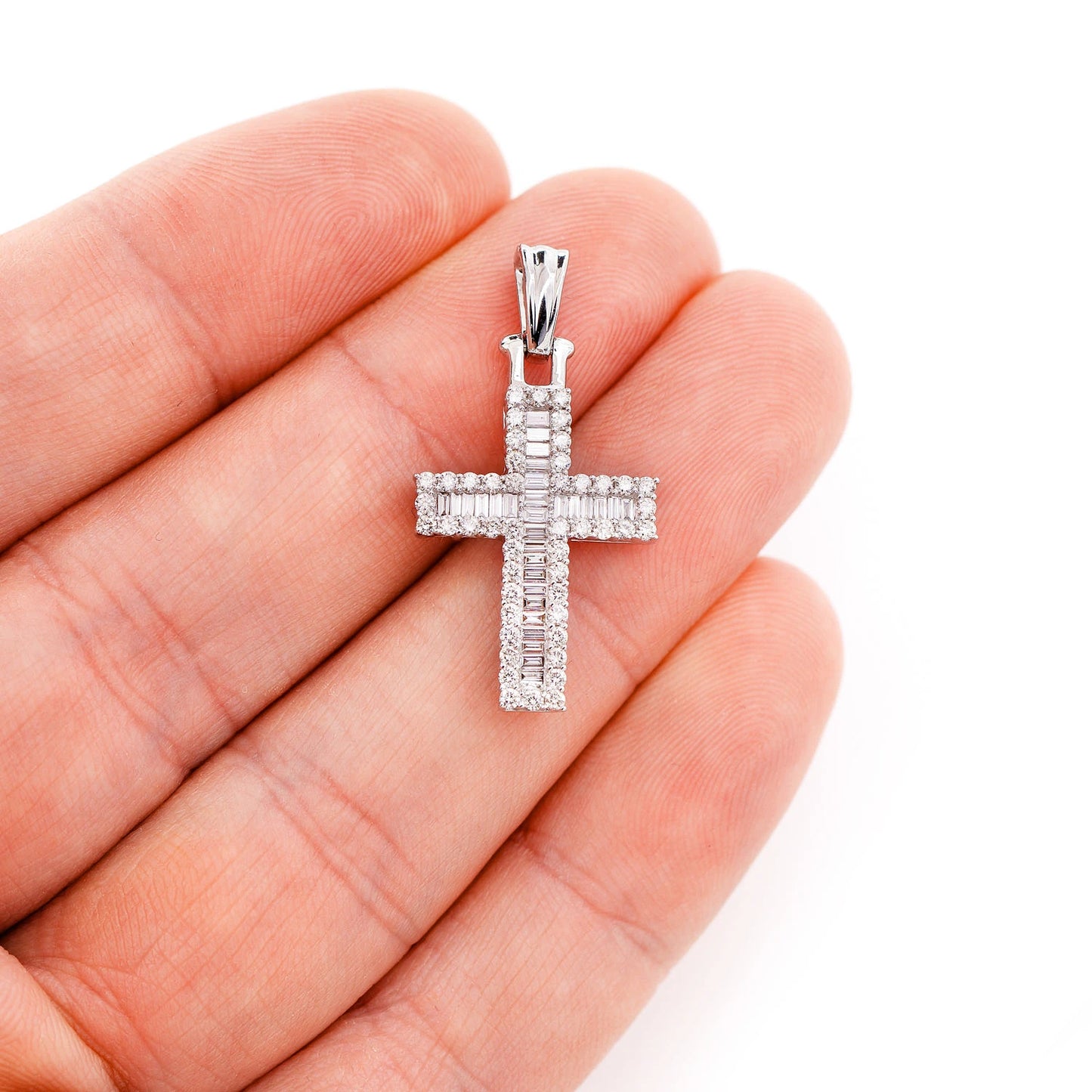 Baguette Halo Diamond Cross Pendant