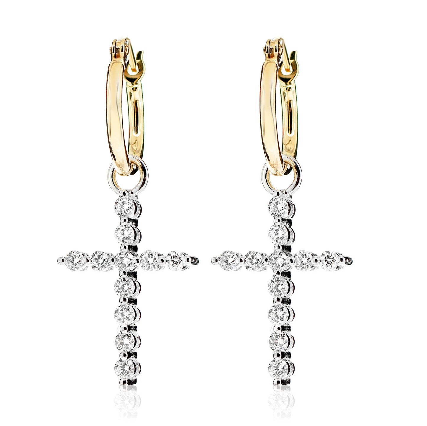 Plain Hoop Earrings Dangling Diamond Cross Earrings