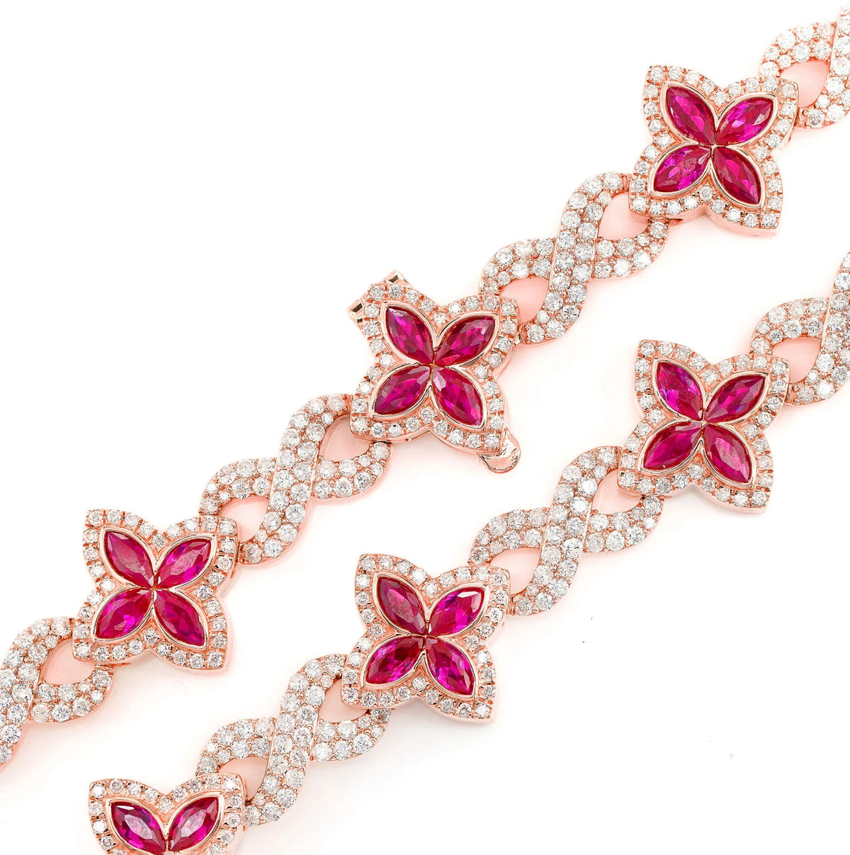 Ruby Diamond Marquise Flower Infinity Link Necklace