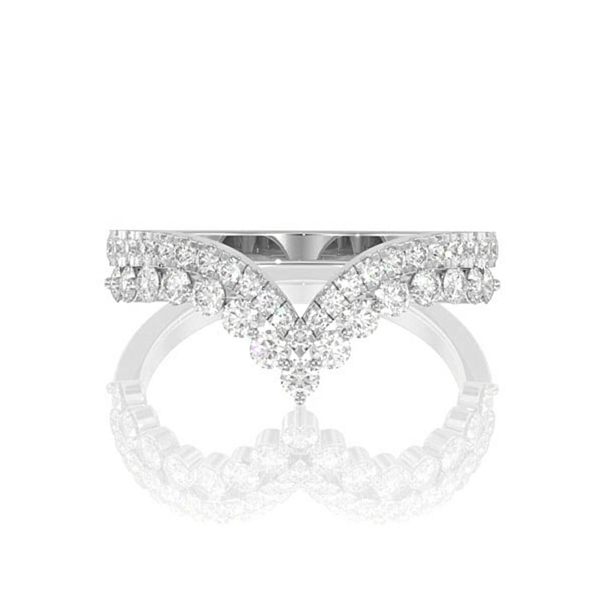 Two Row Tiara Crown Ring in 14K white gold, front view