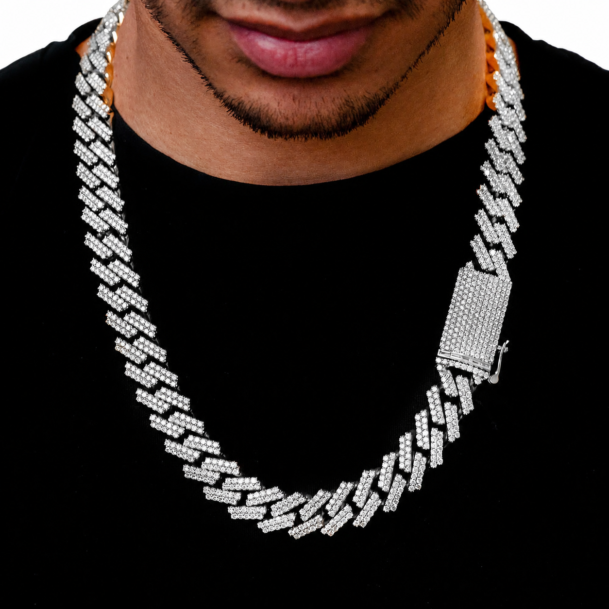 Raised Cuban Diamond Necklace in 14K white gold, 13mm / 28.25ctw width, alternate view