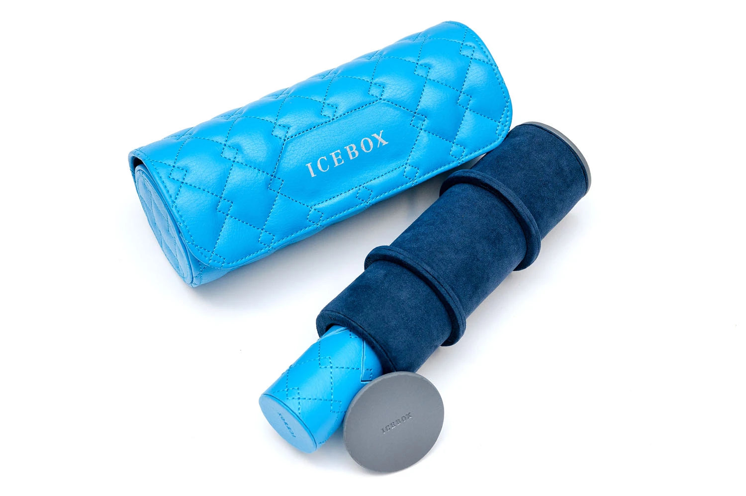 Icebox Leather Three Watch Roll in blue, detail view 2
