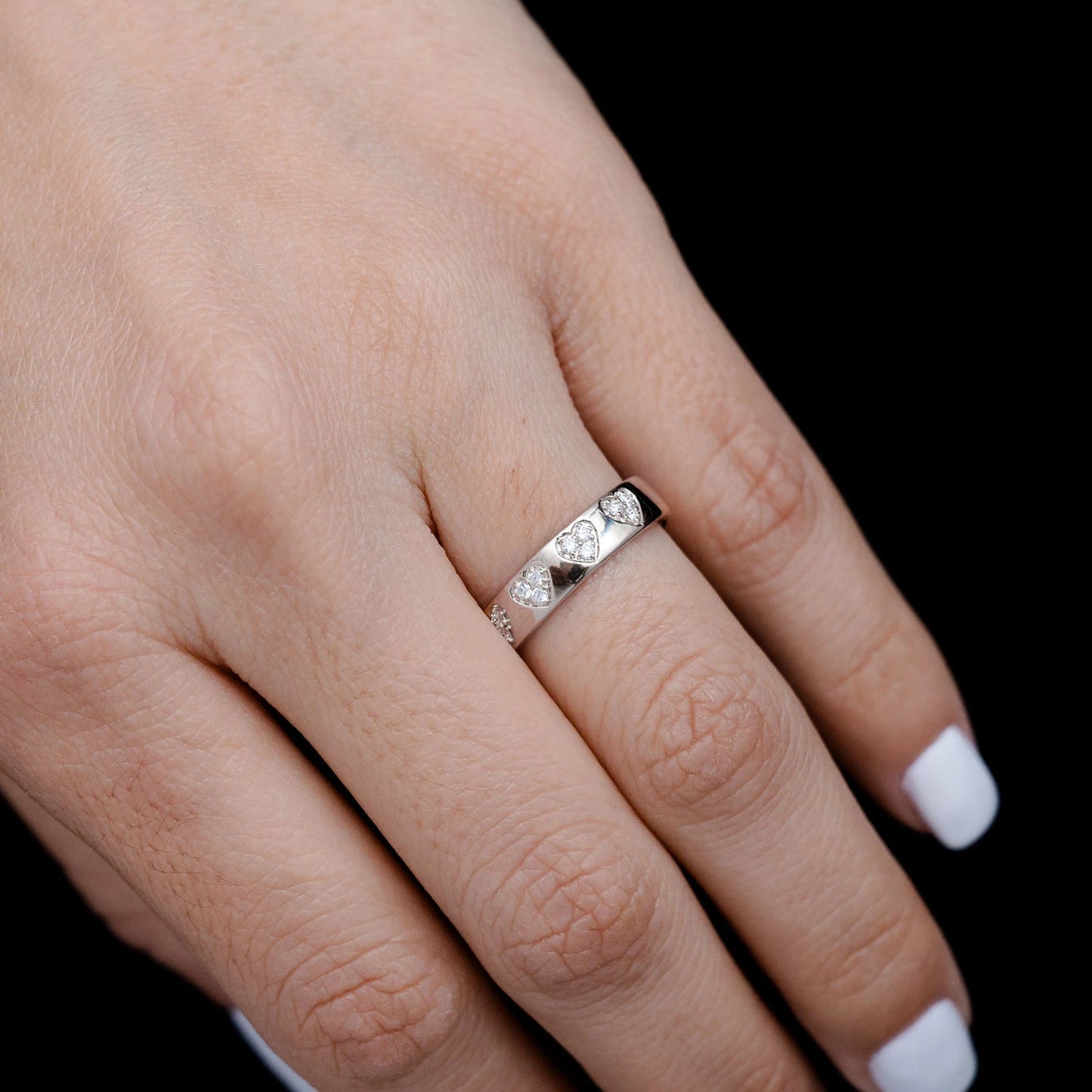 Solid Heart Cluster Ring in 14K white gold, alternate view