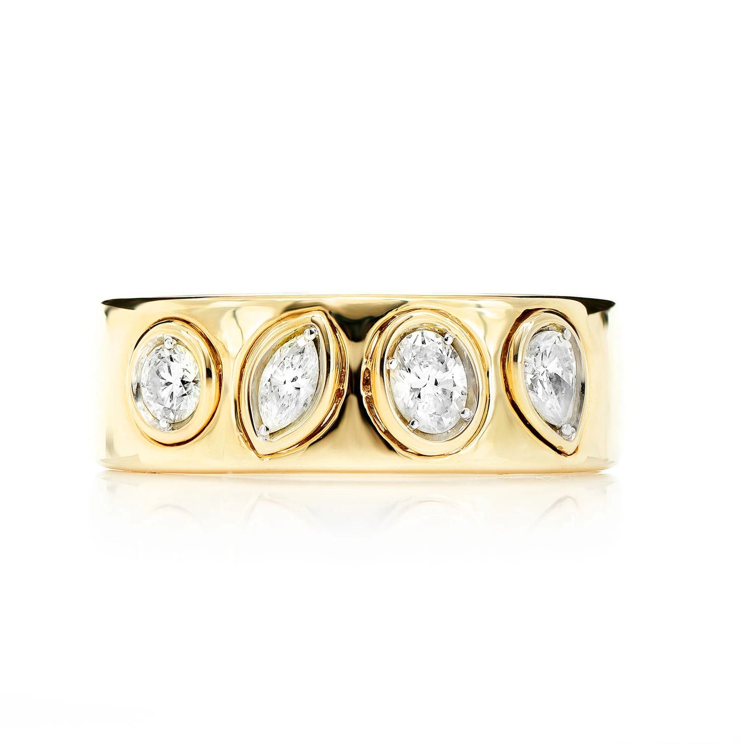 Alternating Multi-Shape Bezel Ring in 14K yellow gold, front view