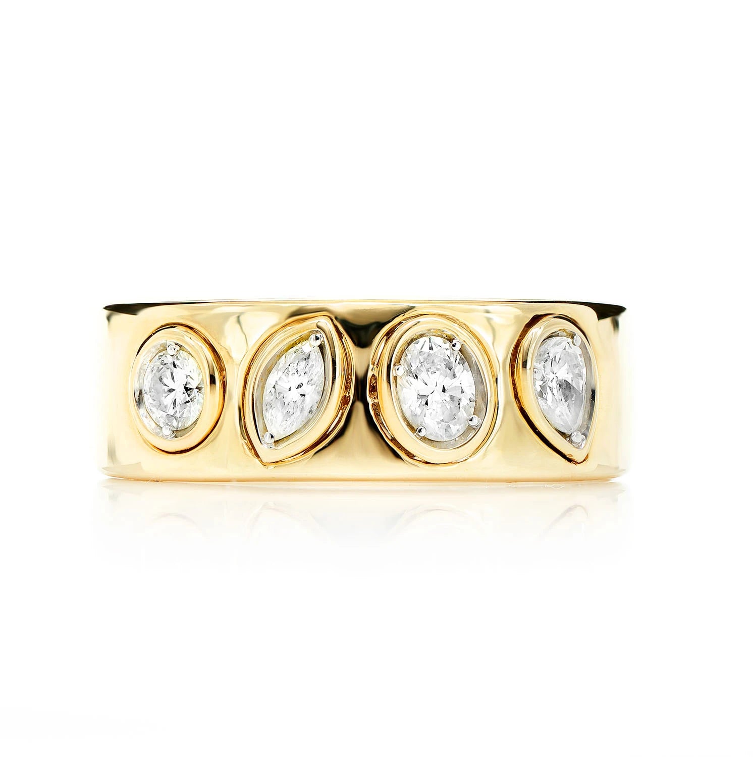 Alternating Multi-Shape Bezel Ring in 14K yellow gold, front view