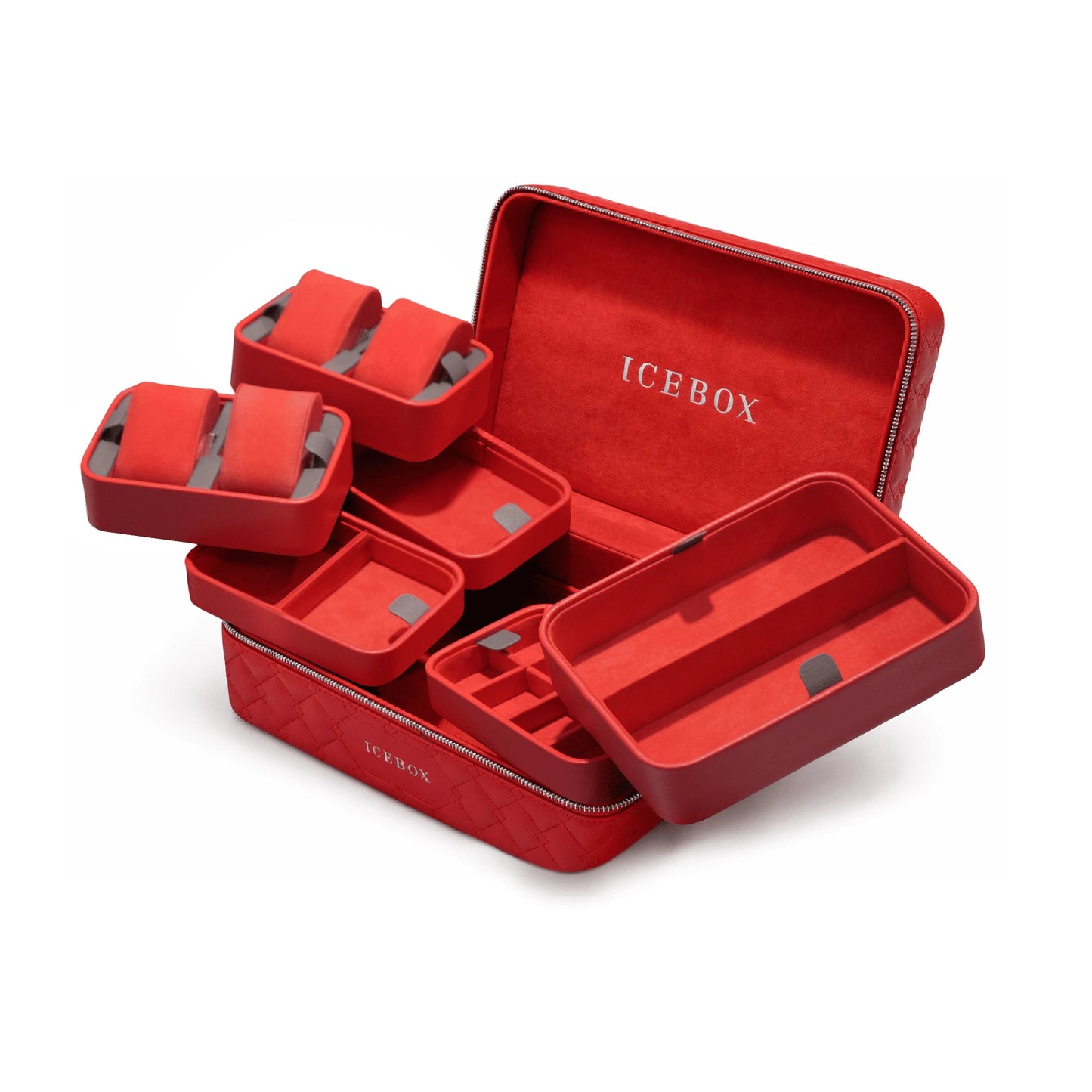 Icebox Large Traveler Case in red, 4-watch capacity, detail view 2