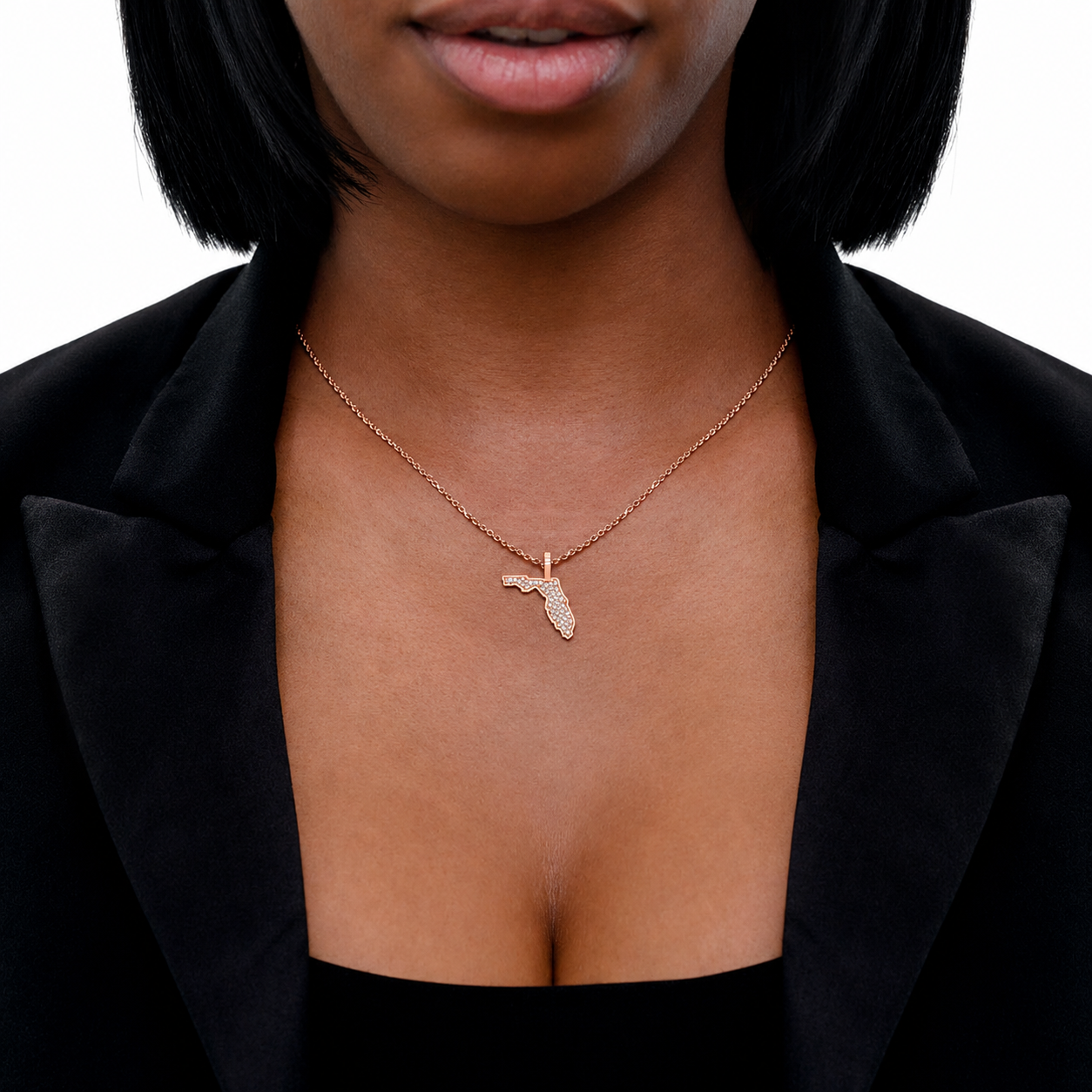 US State Diamond Pendant in 14K yellow gold, Florida design, angled view