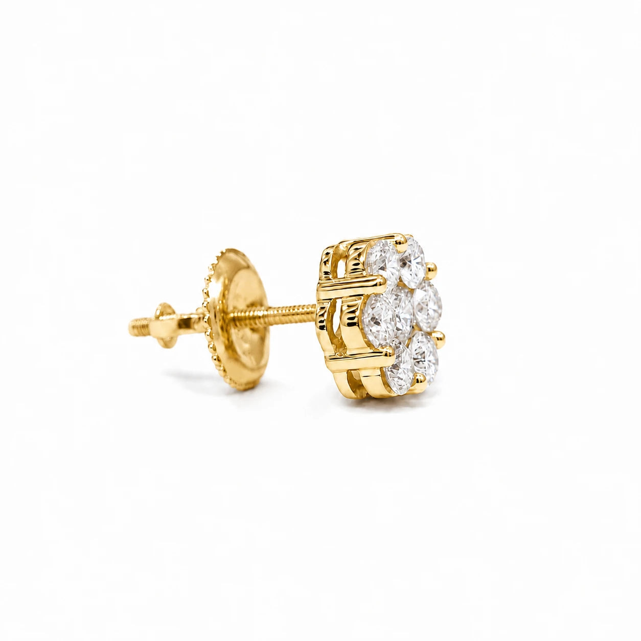 Flower Diamond Studs in 14K yellow gold, 1.00ctw, angled view