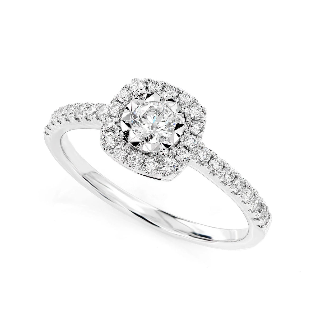 Miracle Set Cushion Halo Diamond Engagement Ring