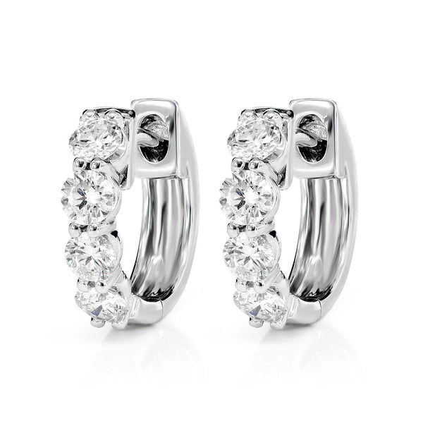 Diamond Shared Prong Huggie Earrings