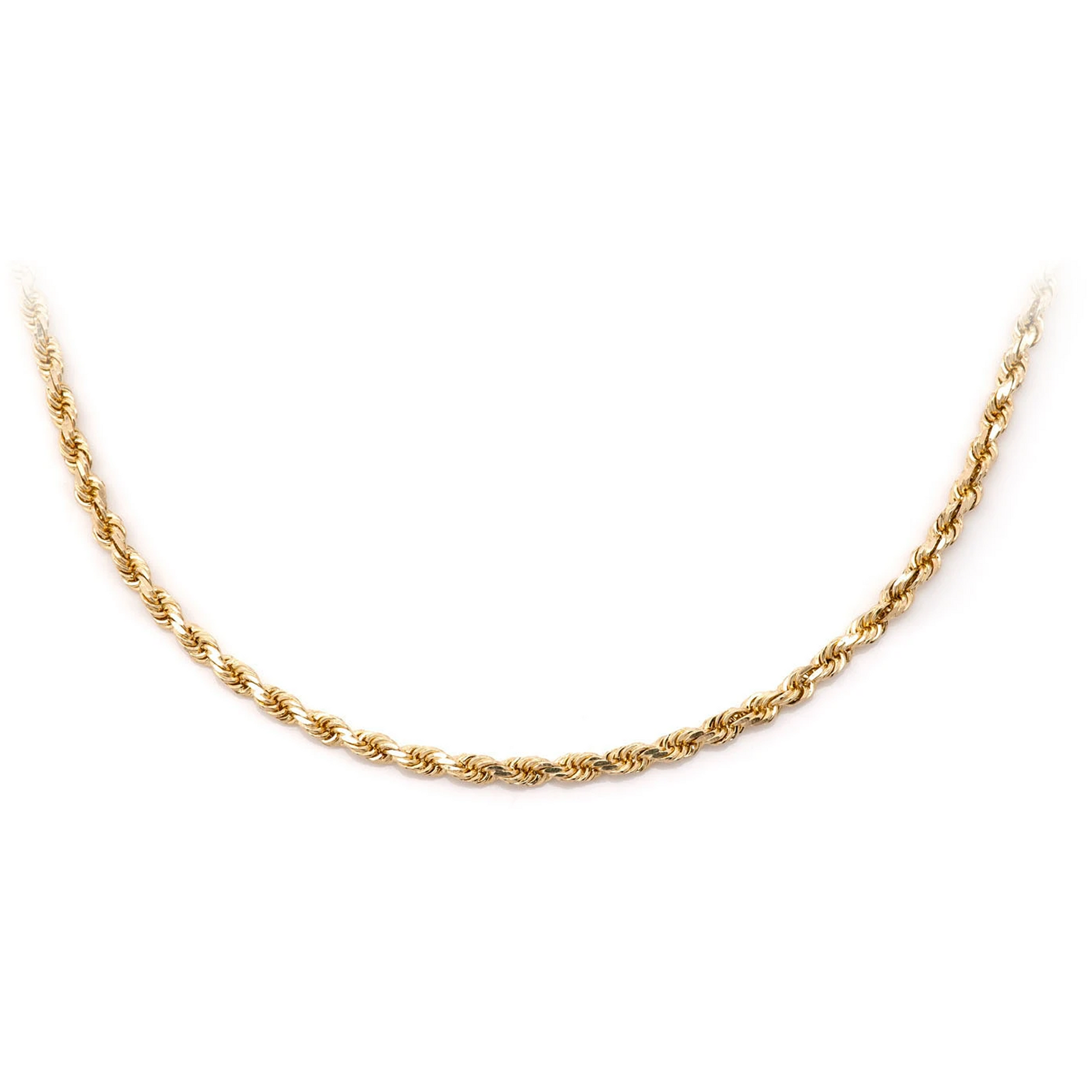 Rope Gold Chain in 14K yellow gold, 2mm width, front view