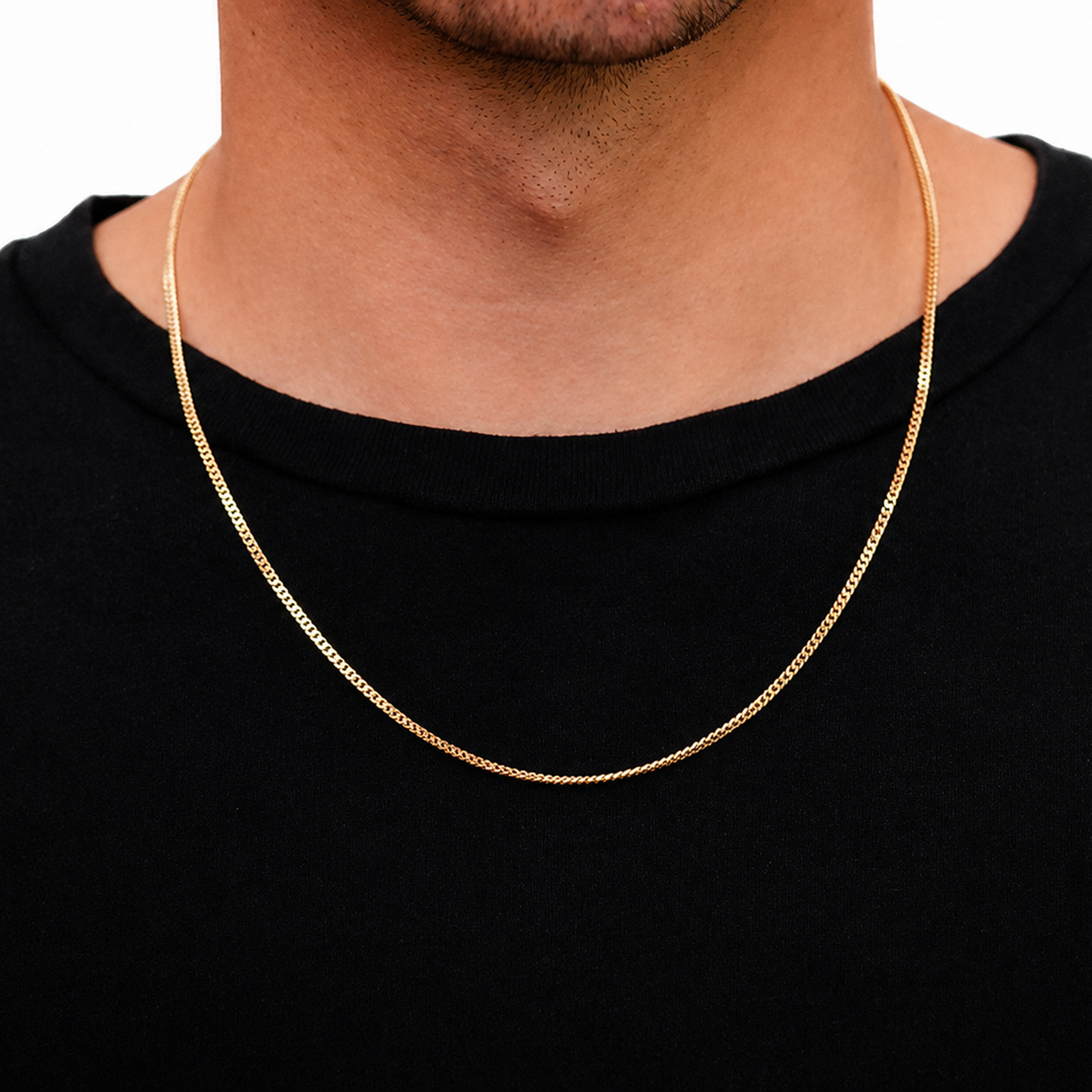 Miami Cuban Gold Chain in 14K yellow gold, 2mm width, worn view