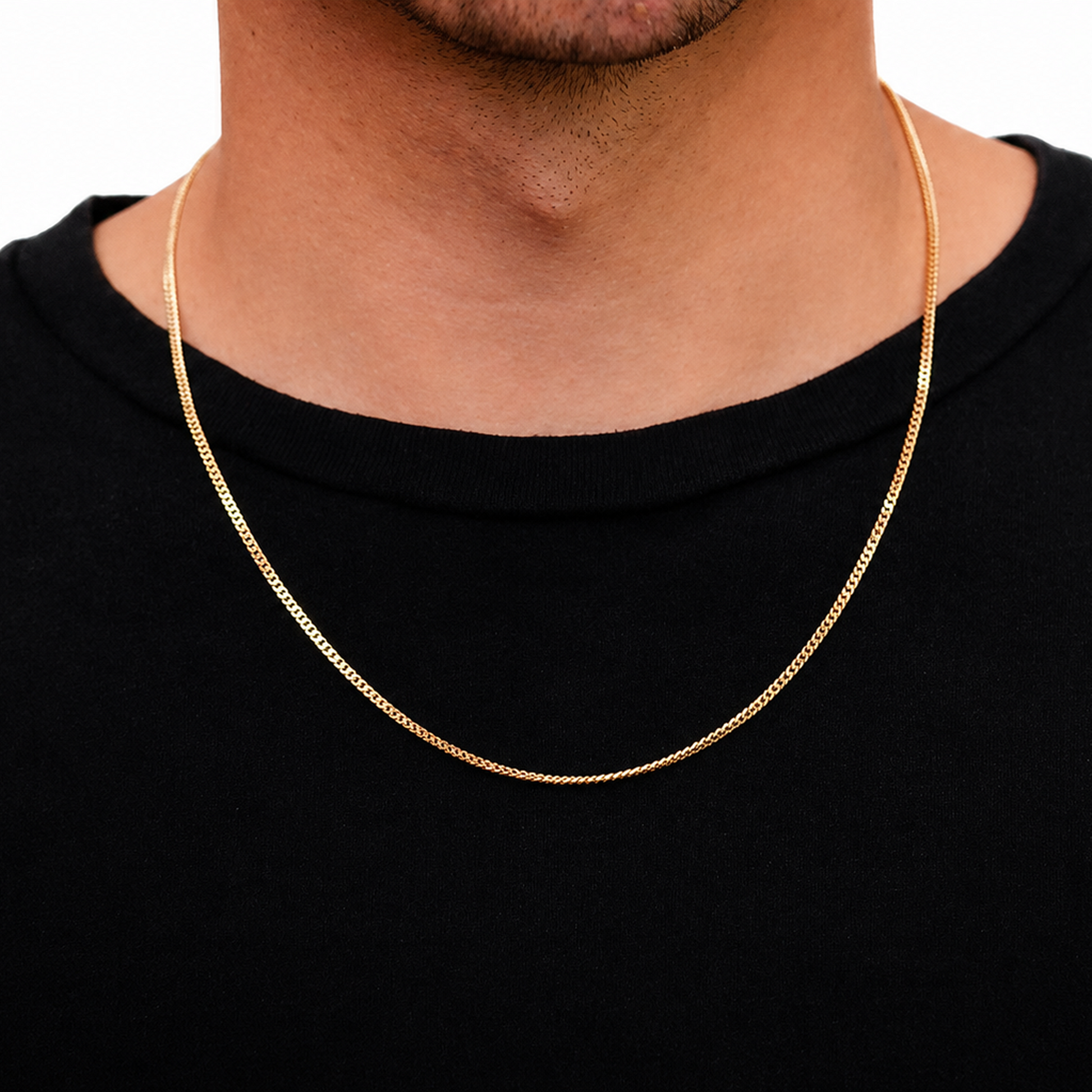 Miami Cuban Gold Chain in 14K yellow gold, 2mm width, worn view