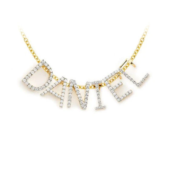 Letter & Number Pendant in 14K yellow gold, angled view