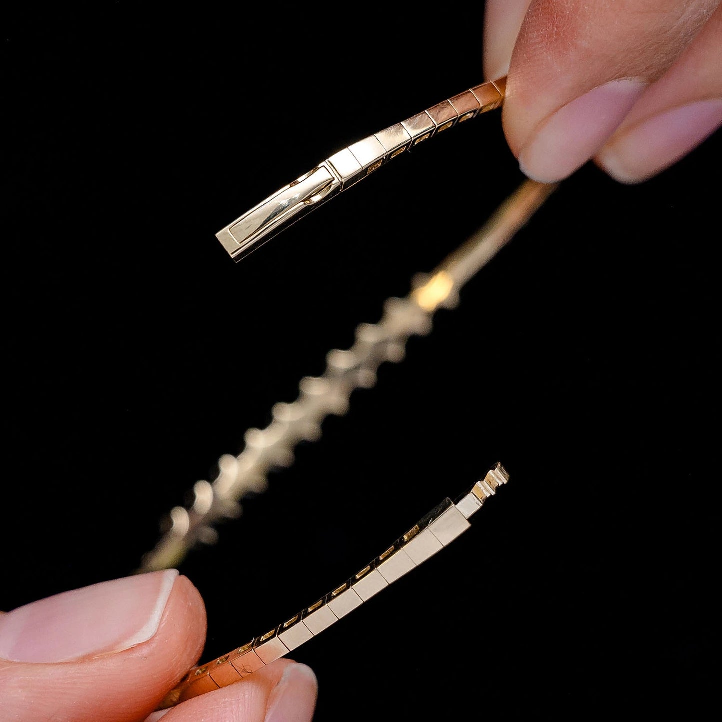 Angled Baguette Diamond Bangle in 14K yellow gold, 1.00ctw, alternate view
