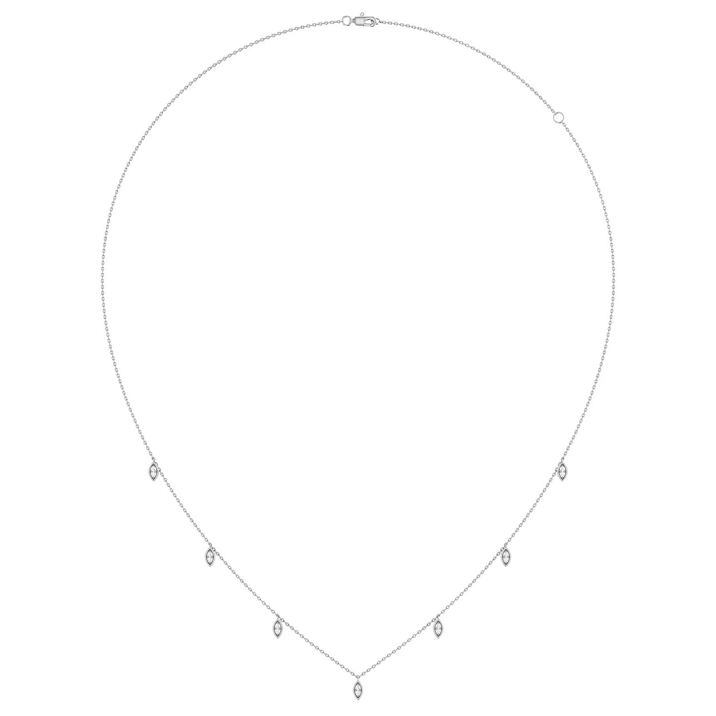 Marquise Diamond Station Necklace in 14K white gold, angled view