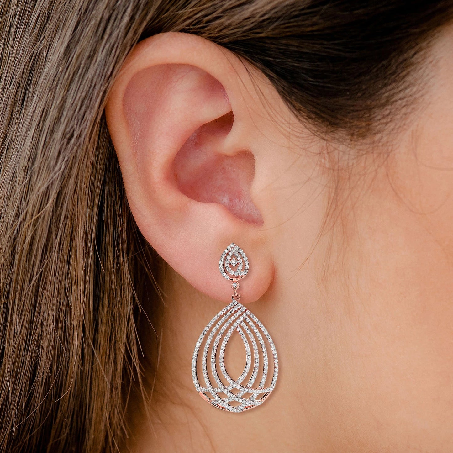 Dangling Open Tear Drop Diamond Earring